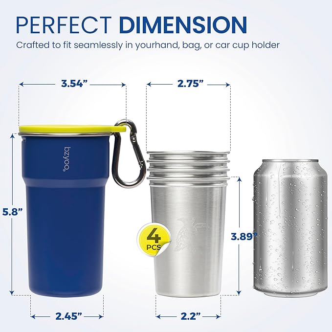 bzyoo Nesting Stainless Steel Camping Cup Set with Hook – 5-in-1 Stackable Durable 9oz Campstack Cup Set for Hiking, Backpacking & Outdoor Adventures (Blue)