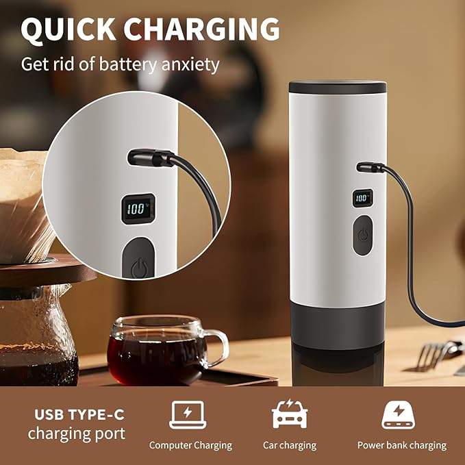 3-in-1 Portable Coffee Maker, 15 Bar Portable Espresso Machine with LED Display and 90ml Sink, Compatible with Ground Coffee & Capsules(Ns&DG) for RV, Hiking, Office, Auto-Heating, USB-C (Orange)