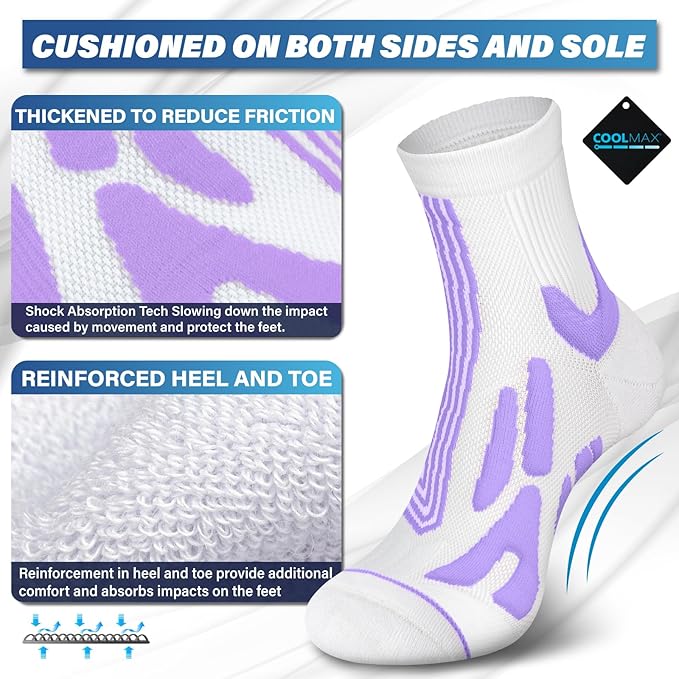 Hylaea Quarter Athletic Running Socks No Blister, Cushion Moisture Wicking Socks for Cycling Sport