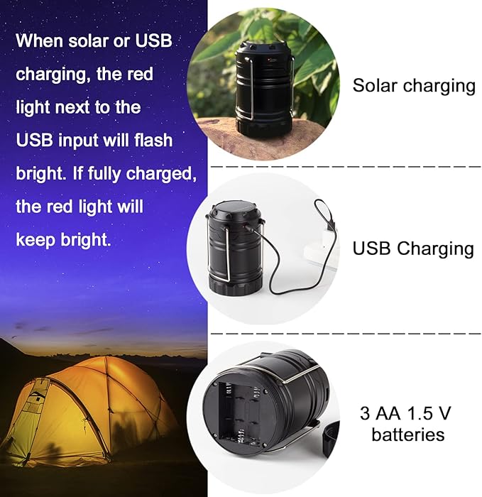 4 Pack Solar Lantern Camping Essentials Lights, LED USB Rechargeable Flashlight for Power Outages, Battery Powered Magnetic Base Operated Lamp for Emergency, Survival Gear and Supplies for Hurricane