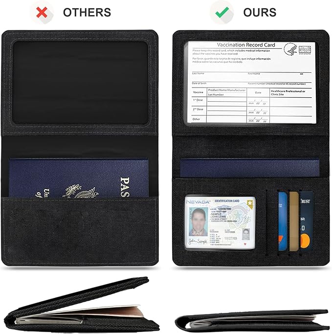 VIDIVICI 2 Pack Passport & Vaccine Card Holder - Pink&Black RFID Blocking Travel Must Have