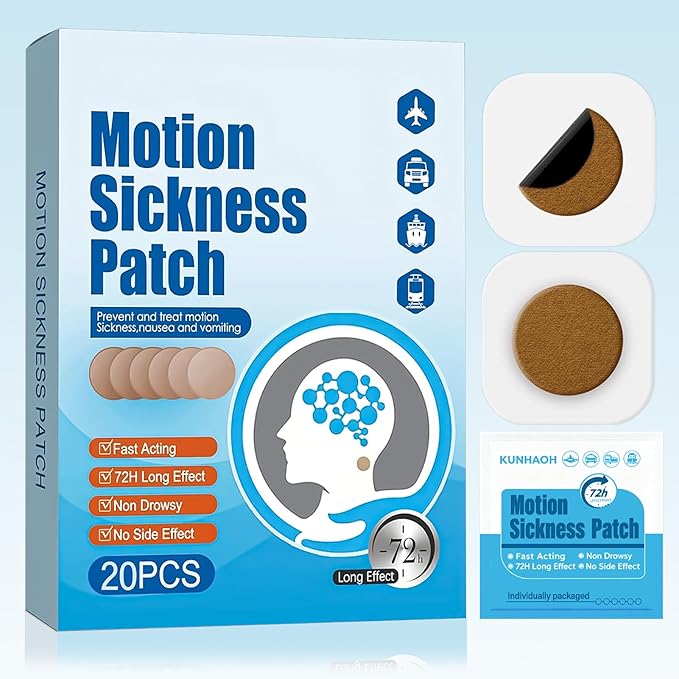 (2026 New) Motion Sickness Patches Non-Drowsy, 100% Natural Motion Sickness Patch(Efficient– Lasts 72 Hours)-for Car Airplane Ship Altitude Sickness(Travel Essentials)-for Adults and Kids(20 Count)