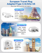PD30W European Travel Plug Adapter, International Power Adapter with 3 Outlets 2 USB-C and 2 USB-A Fast Charger, Universal Travel Adapter with 3ft Extension Cord for EU US UK Europe France Spain