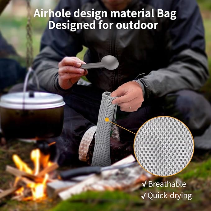 OUTXE Titanium Long Handle Spork and Spoon, 8.7-Inch Camping Set