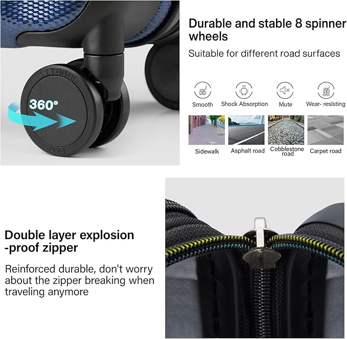 Hanke 20 Inch Expandable Carry on Luggage 22x14x9 Airline Approved Lightweight PC Hard Shell Suitcases with Wheels Travel Luggage Rolling Suitcase Travel Luggage Bag for Weekender(Dark Blue)