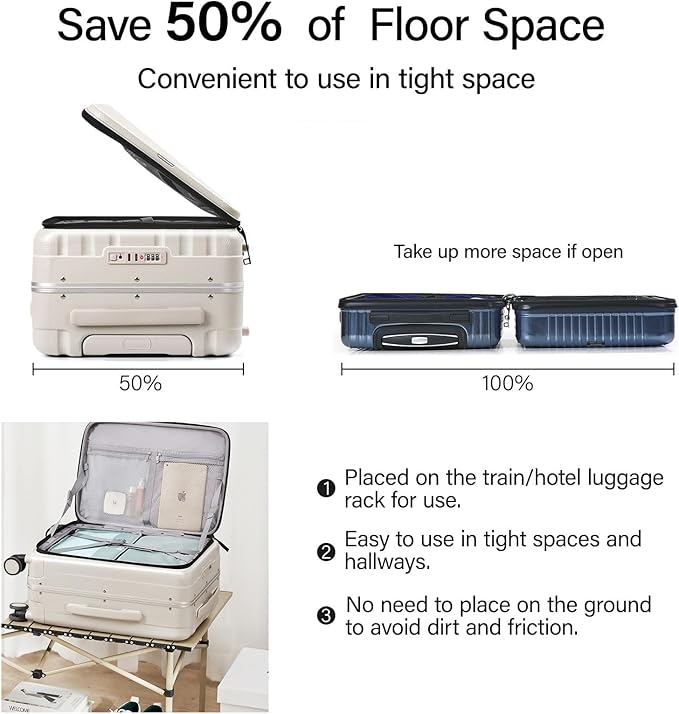 Hanke 20 Inch Carry On Luggage with Wheels PC Hard Shell Suitcase Top Opening Aluminum Frame Travel Luggage Suitcases for Woman Men Gifts.(Ivory White)