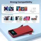 FOCHEW Portable Charger for iPhone with Built in Cables and Wall Plug,Upgraded 13800mAh Fast Charging USB C Power Bank,4 Outputs Travel Essential Battery Pack Compatible with iPhone 15/14/13/12,-Red