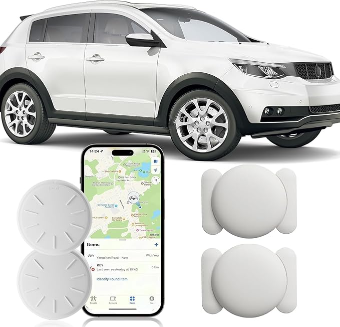 GPS Tracker for Vehicles,Real Time Car GPS Tracker Work with Apple Find My(iOS Only),No Monthly Fee Mini Hidden Car Tracker with Magnetic Case (White,2PCS)