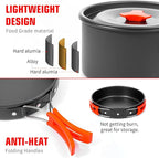 8pcs Camping Cookware Camping Pots and Pans Set with Kettle Plastic Bowls and Soup Spoon for Camping, Backpacking, Outdoor Cooking and Picnic