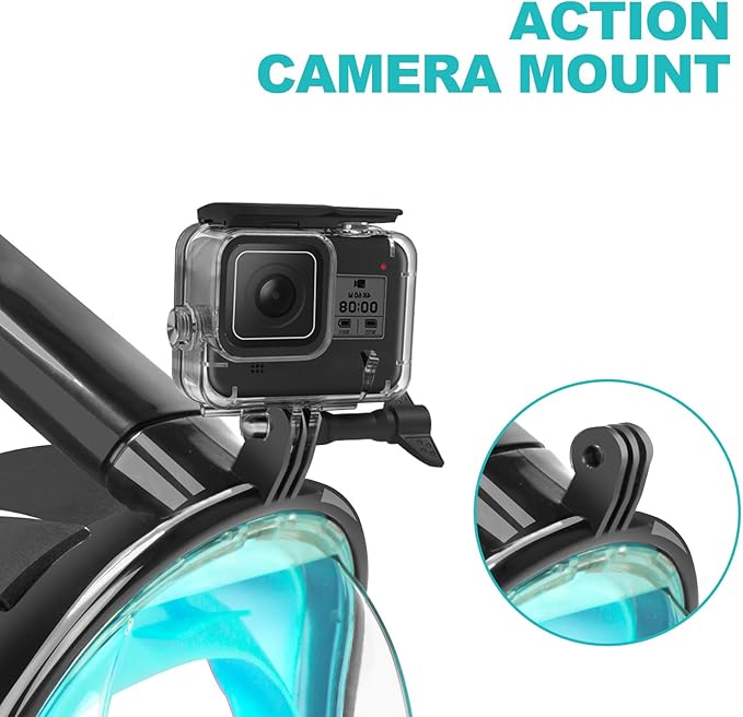 Full Face Snorkel Mask Adults with Dry Top System, Detachable Camera Mount, 180 Panoramic Anti-Fog Anti-Leak Diving Mask for Adult and Kids