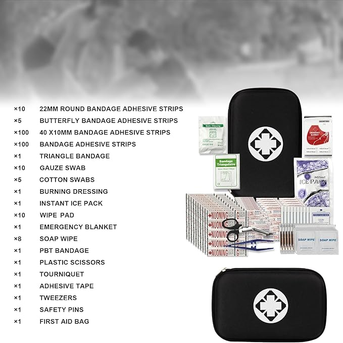 276PCS Small Travel First Aid Kit Supplies for Business, First Aid Emergency Set Backpacking Essentials Items Trauma Survival Kits for Outdoor Adventure, Black AMORNING