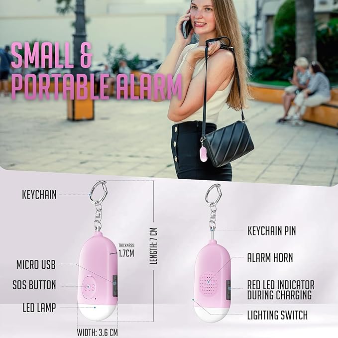 Personal Alarm Siren 5-Pack - 130dB Self Defense Alarm Keychain, Rechargeable with Emergency LED Flashlight - White, Touch Control