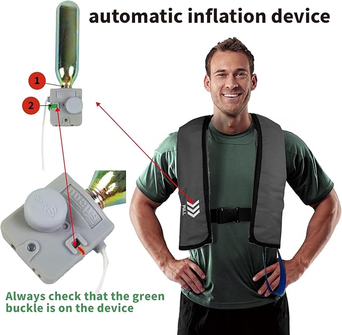 Inflatable Life Jacket Supports up to 330 lbs |Life Vest for Adults|PFD Low Profile| Manual (YSH700-Grey)