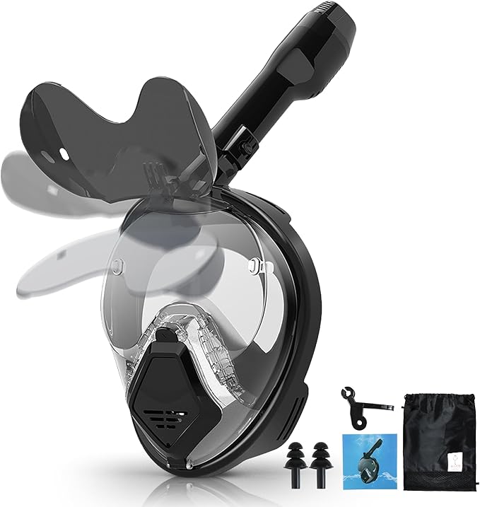 Devilfish Full Face Snorkel Mask Adults, Dry Top System Snorkeling Set with Foldable Sunglasses, 180 Degree Panoramic View Snorkel Gear, Scuba Diving Masks Anti-Leak & Anti-Fog