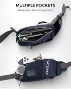 WATERFLY Fanny Pack Waist Bag: Hiking Water Bottle Holder with Strap Waist Pack for Women Men Hydration Hip Packs for Running Walking Traveling-Navy Blue