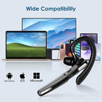 Bluetooth Headset, Wireless Bluetooth Earpiece V5.0 Hands-Free Earphones with Built-in Mic for Driving/Business/Office, Compatible with iPhone and Android (Black)