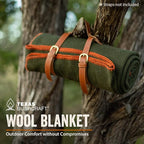 Texas Bushcraft Merino Wool Blanket for Camping, Hiking and Backpacking - Water and Fire Resistant Camp Car Blanket, Fast-Warming and Durable With Double-Stitched Edging (66" x 90")