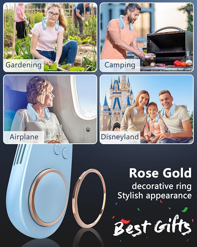 Personal Cooling Device,Portable Neck Fan,Bladless Easy Breezy Hands Free Neck Cooler,Long Lasting Power Unit AC,Light Weight Individual Shoulder Headband for Traveling Camping Outside Walking Blue