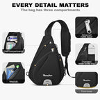 Seektop Crossbody Bag Anti-Theft RFID Blocking Waterproof 400D Nylon Lightweight Small Sling Backpack Shoulder Bags Chest Pack for Travel Hiking Outdoor Commuting Men Women Black