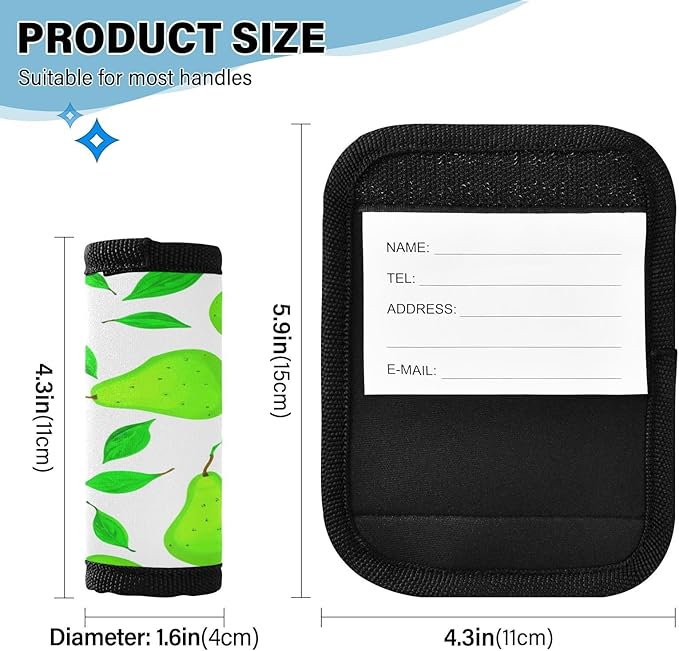 Pears 2 Pack Neoprene Suitcase Wraps, Luggage Handle Wraps with ID Tag, Non-Slip Suitcase Handle Covers for Travel, Bag Strap Pad