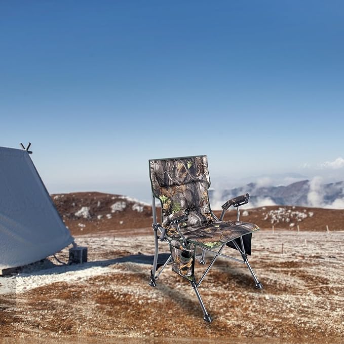 REDCAMP Oversized Hunting Chairs for Blinds with Thickened Cotton, Portable Folding Camo Padded Camping Chairs for Adults Hunting Seats with Hard Arms for Outside Outdoor, Camouflage