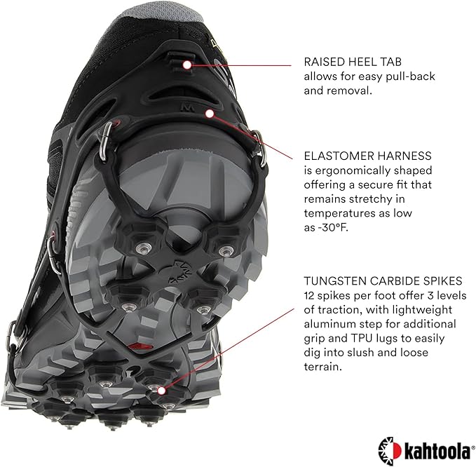 Kahtoola EXOspikes Footwear Traction for Winter Hiking & Running in Snow, Ice & Rocky Terrain