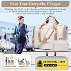 Travel Duffel Bag for Women, Carry-on Overnight Weekender Bags with Wet Pocket & Toiletry Bag, For Spirit Airlines 18x14x8 Personal Item Bag,Small,Beige & Brown