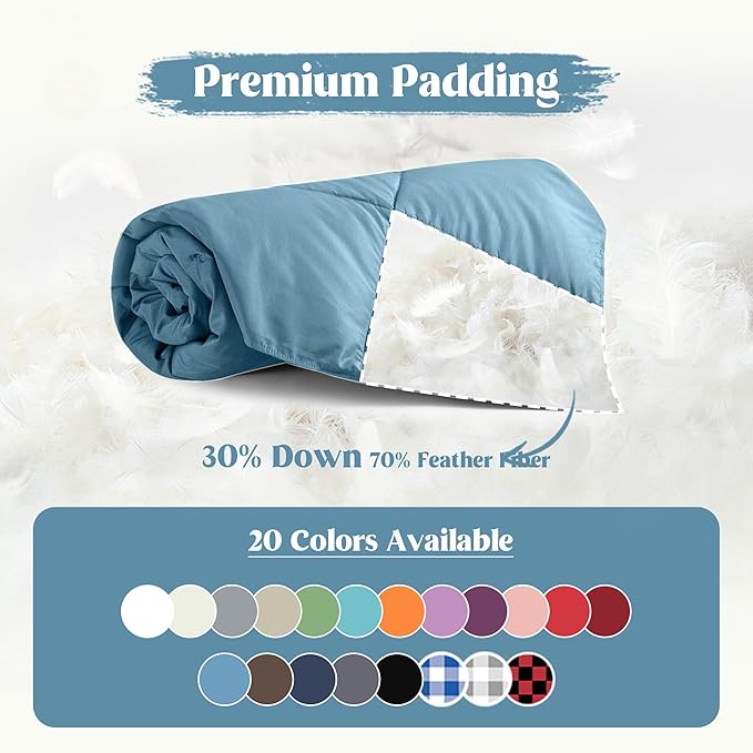 puredown® Upgraded Feather Down Throw Blanket – 12oz Enhanced Filling for Better Warmth & Comfort, Lightweight & Packable, 50"X70", Blue