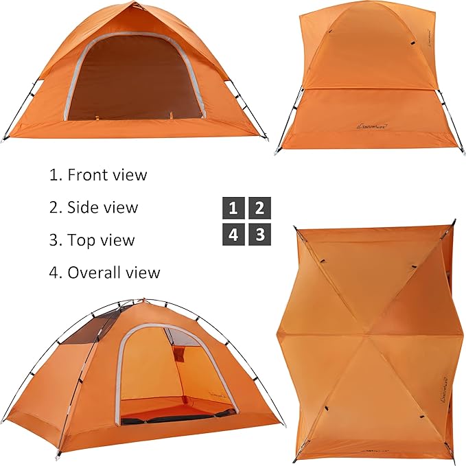 Vela Camping Tent for 2 Person, 4 Person, 6 Person - Waterproof Two Person Tents for Camping, Small Easy Up Tent for Family, Outdoor, Kids, Scouts in All Weather and All Season by Clostnature