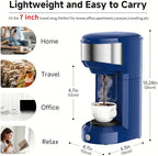 Single Serve Coffee Maker, 2 in 1 Brewer for K Pod & Ground Coffee, 90s Rapid Brew 6 to 14oz Capacities with Auto Shut Off, Small Compact Design for Home Office Travel Camping (Dark Blue)
