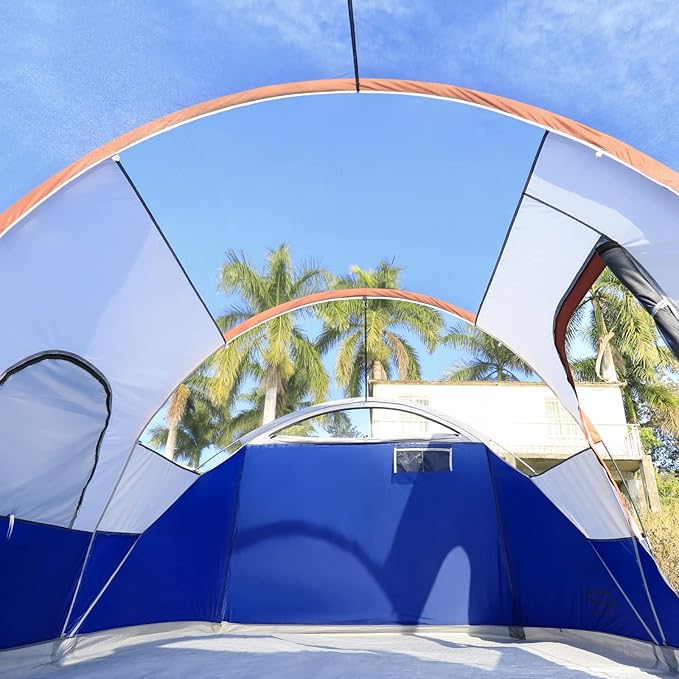 CAMPROS CP Camping Tent 10 Person Family Cabin Tent, 2 Room Water Resistant Waterproof Tent with Top Rainfly, 4 Large Mesh Windows, Double Layer, Easy Set Up, Portable with Carry Bag, 16ft x 9ft x72in