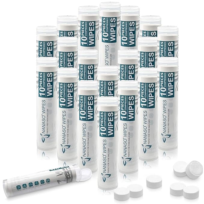 Compressed Wipes, Towels, or Compact Toilet Paper Tablets,for Travel, Home, Outdoor Activities (200 Pack with 20 Convenient Carrying Cases)