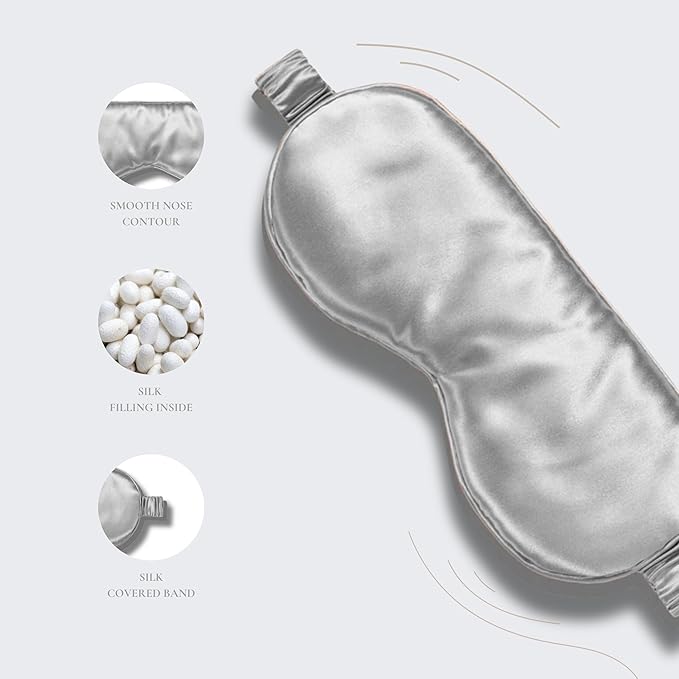 Silk Eye Mask - 100% Pure Mulberry 22 Momme Silk Sleep Mask (Silver Gray)