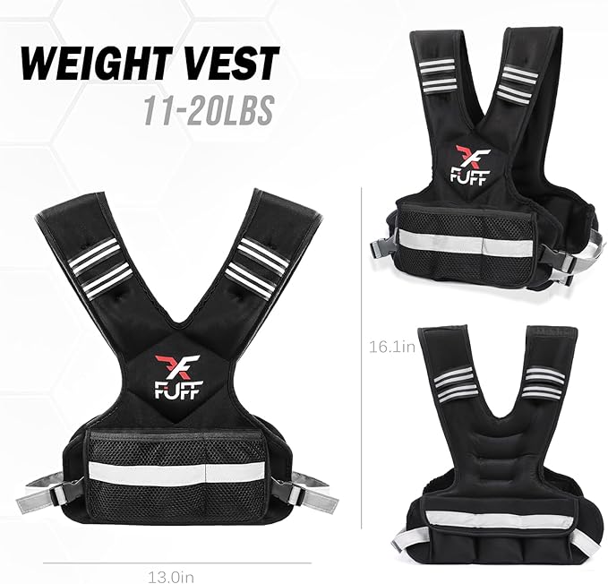 FUFF weighted vest woman 4–10 lb/11–20 lb/20–32 lb Unisex with 6 Weight Bags, Reflective Adjustable Weighted Vest for Walking, Exercise and Strength Training