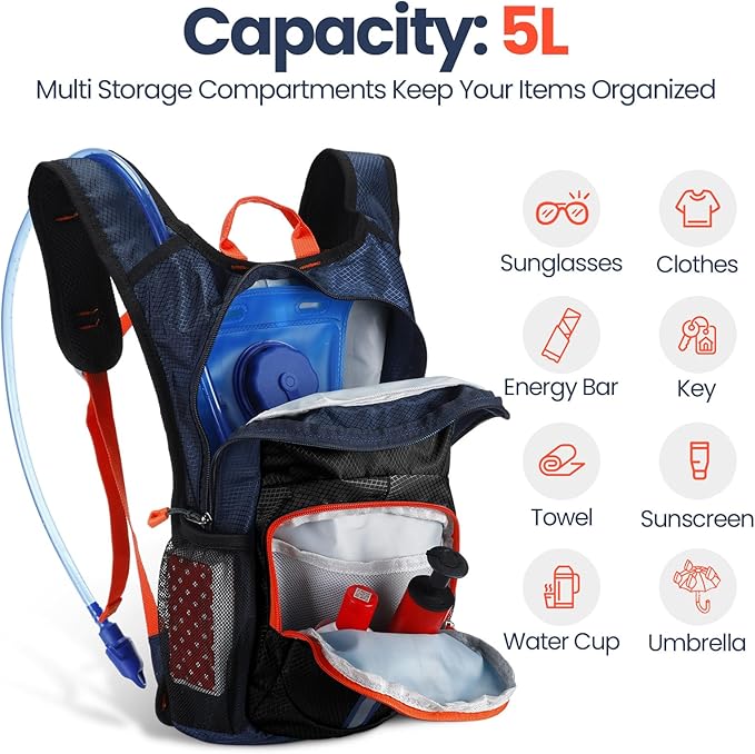 Kids Hydration Backpack with 1.5L Water Bladder Hiking Backpack Lightweight for Boys or Girls Children Biking Climbing Running Cycling