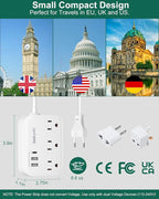 European Travel Plug Adapter, US to UK Europe Power Strip for EU/UK/US with 5ft Extension Cord, 3 USB Ports 3 AC Outlets, International Travel Power Strip, Type C for Europe EU Germany France