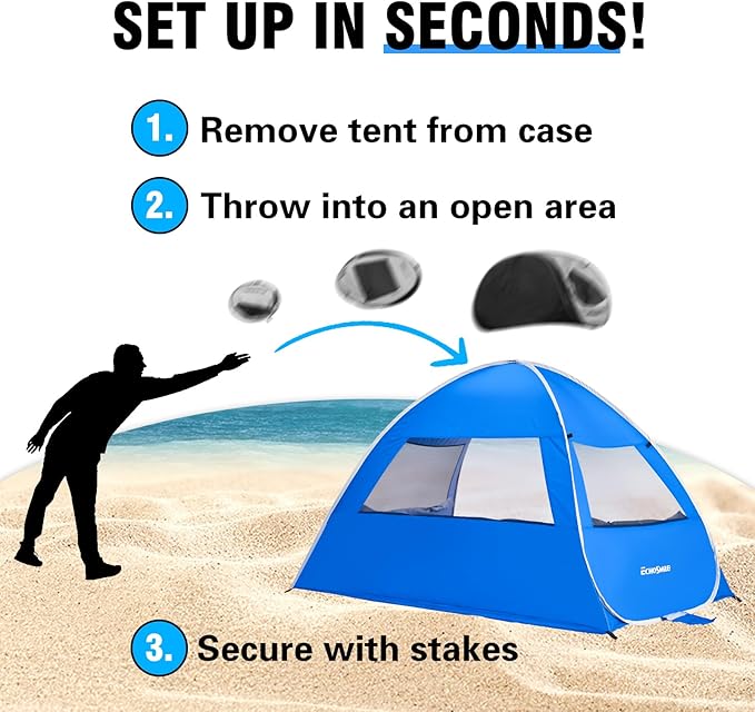 Pop Up Beach Tent for 4 Person with UPF 50+ Protection，Automatic Easy Setup Waterproof Beach Shade，Lightweight and Portable Beach Tent Sun Shelter - Dark Blue