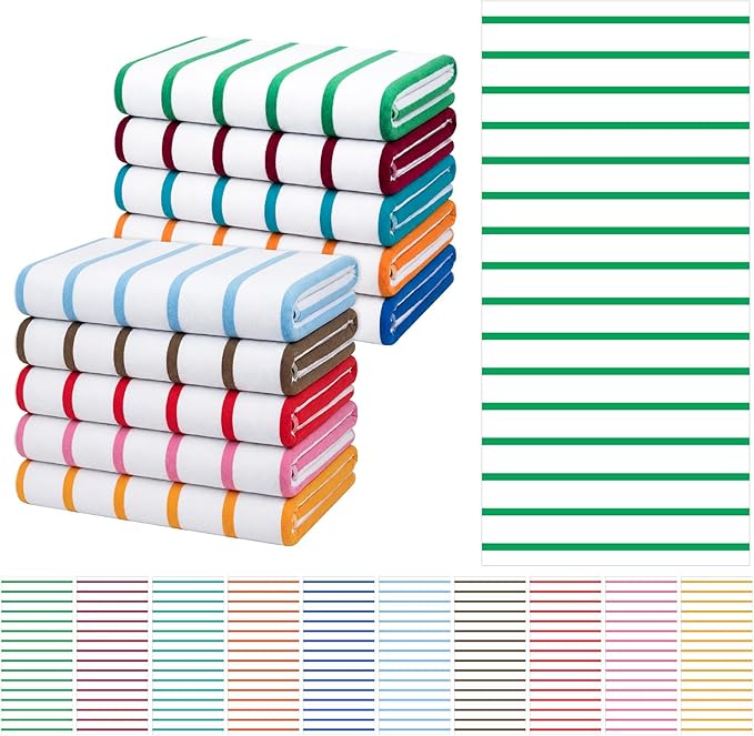 EBOOT 10 Pack Oversized Beach Towel Set Extra Large Pool Towels Microfiber Quick Dry Swim Blanket for Adult Women Men Face Hand Body Bath Travel Pool(Mixed Color,28 x 59 Inch,Classic Stripe)