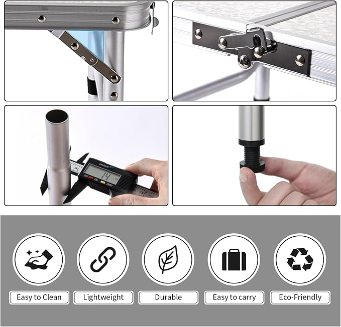 Yriuat Folding Camping Table 2ft Portable Pinic Table Adjustable Height Small Card Table Aluminum Foldable Lightweight with Carry Handle for Outdoor Indoor Hiking Camp BBQ Beach