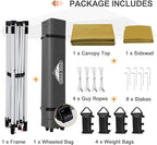 EAGLE PEAK Pop Up Canopy Tent with 1 Sidewall, Easy Setup Event Tent, Outdoor Sun Shade, Wheeled Carry Bag, Stakes and Guy Ropes, Instant Canopy 12x12, Beige