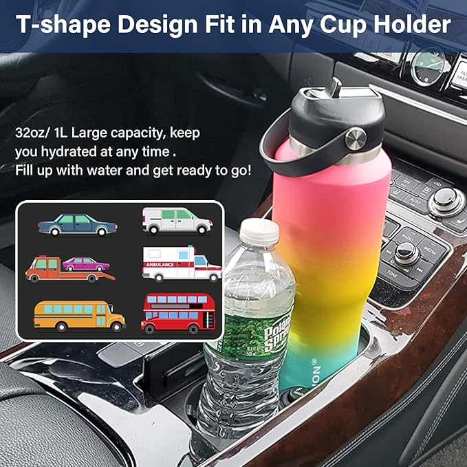 HYDROWION 40 oz Insulated Water Bottle with Straw fit in Car Cup Holder(Cold 48 hrs, Hot 24 hrs) Drinking Bottle with Straw Lid, Spout Lid and Flex Cap Leakproof Travel Thermo Mug，Purple