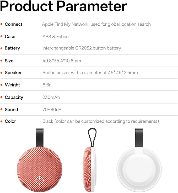 Air Tracker Tags, Bluetooth Tracker Works with Apple Find My (iOS Only), Smart Tag with Keychain, Item Finder for Luggage/Key/Suitcase/Pets/Wallet, Replaceable Battery (Orange, 1 Pack)