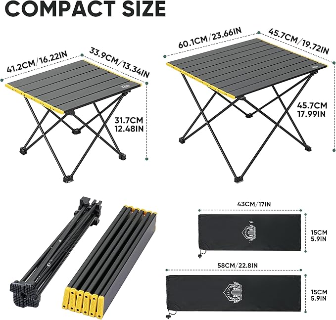 Portable Folding Camping Table, Large Compact Aluminum Beach Picnic Table, Lightweight Collapsible Outdoor Camp Tables That Folds & Rolls Up, Beach Gear Essentials Camp Accessories, Black
