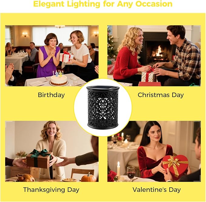 2-Pack Small Solar Outdoor Lanterns for Garden & Patio - Solar-Powered Decorative Lantern Lights Hollow-Out Design, Energy-Saving, Weather-Resistant, Auto Dusk-to-Dawn Lighting for Pathways, Yard