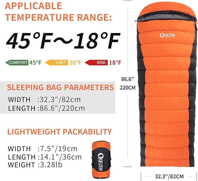 Ultralight Down Sleeping Bag for Adults - 600 Fill Power, Cold Weather, Backpacking, Camping, Hiking