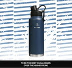 Sports Water Bottle 24/32/40/64Oz with Straw Lid Dustproof, 3 Lids, Vacuum Insulated Stainless Steel, Simple Thermo Flask, Modern Double Wall Hydro Metal Canteen- 40 Oz Navy Blue