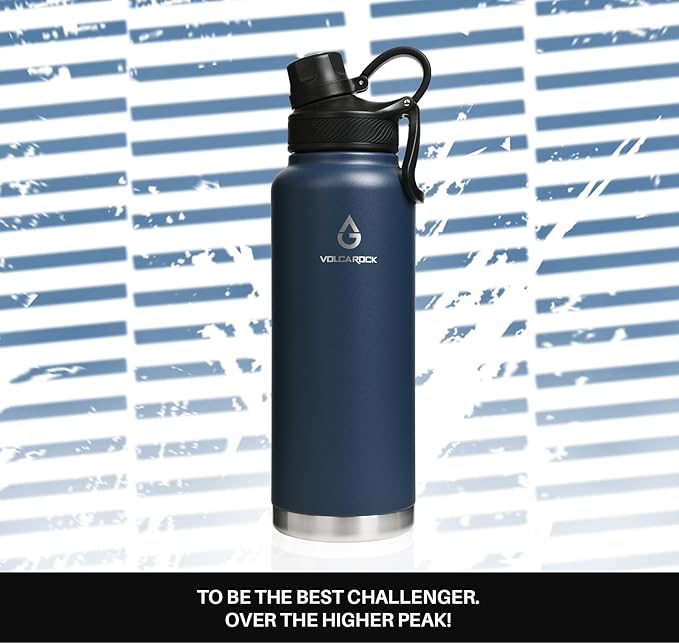Sports Water Bottle 24/32/40/64Oz with Straw Lid Dustproof, 3 Lids, Vacuum Insulated Stainless Steel, Simple Thermo Flask, Modern Double Wall Hydro Metal Canteen- 40 Oz Navy Blue