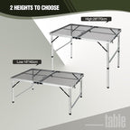 REDCAMP 36x24 Folding Grill Table for Outside, Lightweight Portable Metal Aluminum Outdoor Grill Table with Adjustable Height Legs, Great for Camping Picnic Cooking BBQ, Silver 3ft