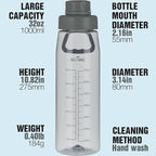 Water Bottle 32oz, clear water bottle with Spout Lid and Carry Handle, Reusable, Tritan, BPA Free, Hiking Water Bottle Suitable for Travel, Outdoors, Gym, Travel, Home, School (Gray)