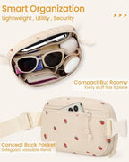 Vankor Corduroy Cute Fanny Packs for Women Cross Body, Everywhere Belt Bag for Women Crossbody Stylish Waist Pack Purse for Travel, Hiking, Workout, Running, Beige Corduroy Strawberry